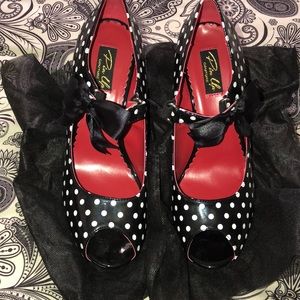Black with white polka dots, PAT dainty shoes.
